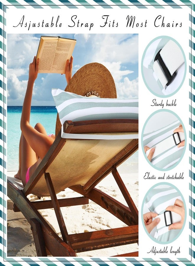 Menkxi 17"x10" Inflatable Beach Pillow with Removable Cover, Beach Chair Backpacking Pillow with Strap Stripe for Summer Sand Pools Travel Vacations(Green White) - Image 4